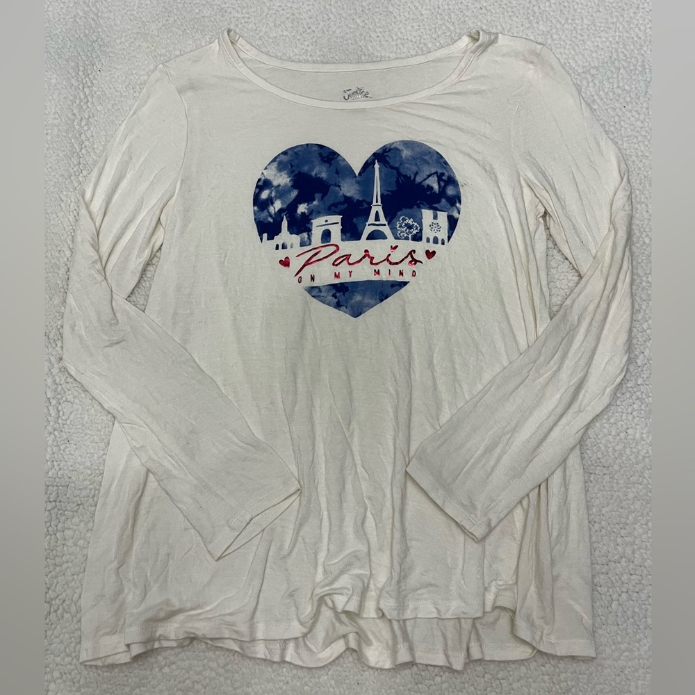 Justice White and Blue Paris Long Sleeve Tee